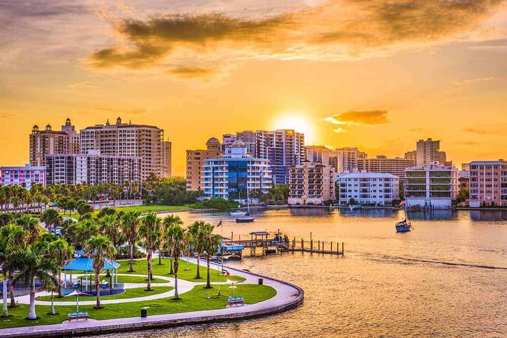 Downtown Sarasota FL. condos at sunset