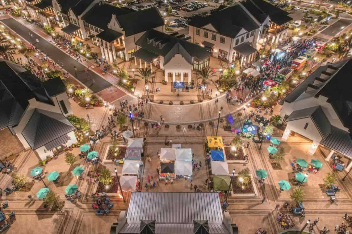 Waterside Place in Lakewood Ranch, FL - Main Street at Night