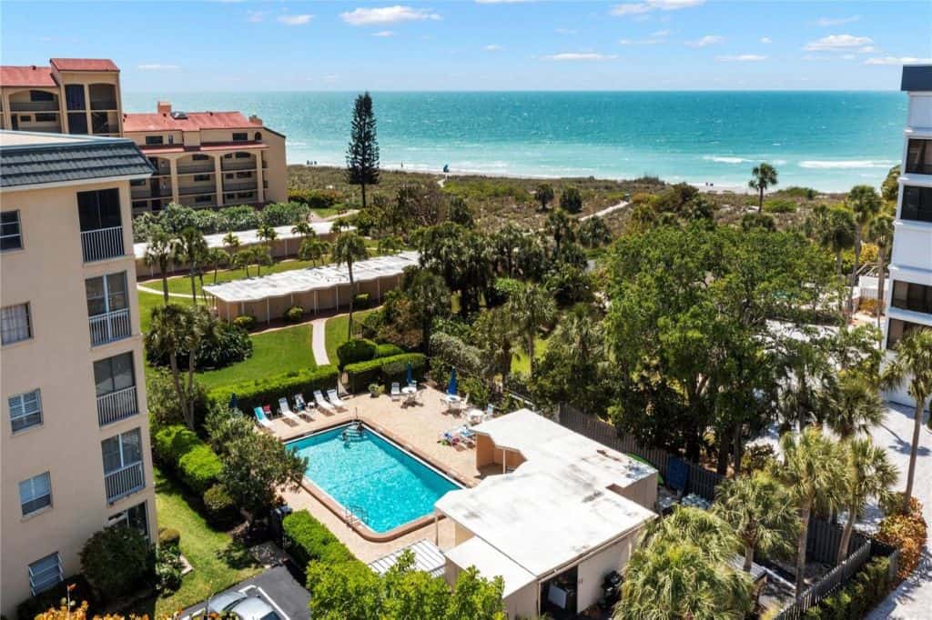 Bay Tree Club Condos in Siesta Key, FL. - Pool Aerial