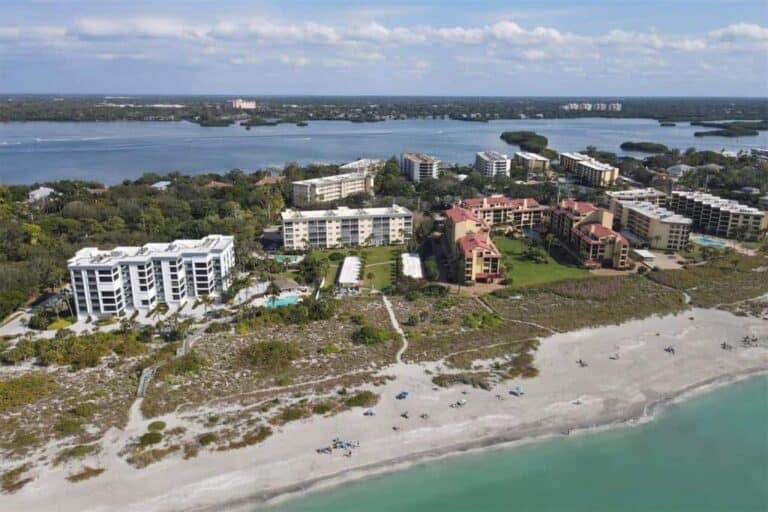 Bay Tree Club Condos in Siesta Key, FL. - Beach Aerial