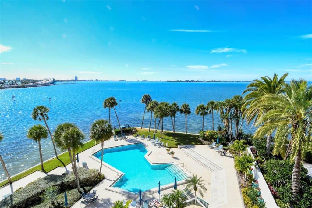 Condo On The Bay Condos in Downtown Sarasota, FL. - Pool Aerial