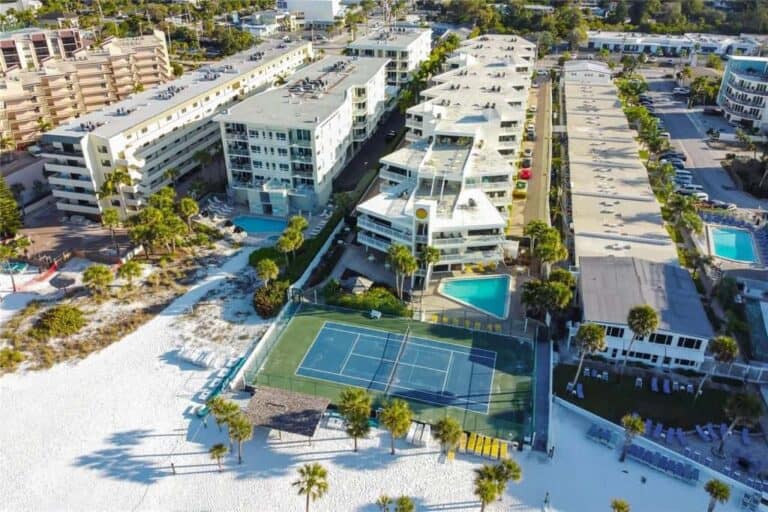 House of the Sun Condos in Siesta Key, FL. - Pool Aerial