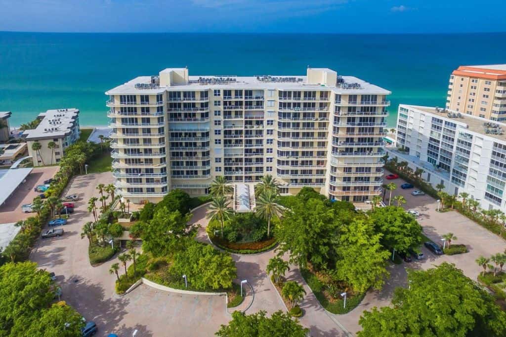 L'Elegance Condos in Lido Key - Sarasota, FL. - Waterfront Aerial