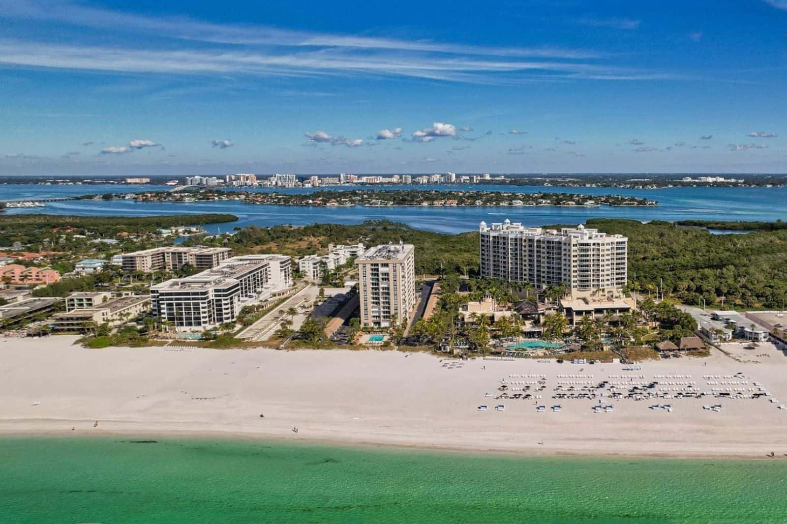 Lido Beach Club Condos For Sale in Sarasota, FL - Beachfront Aerial