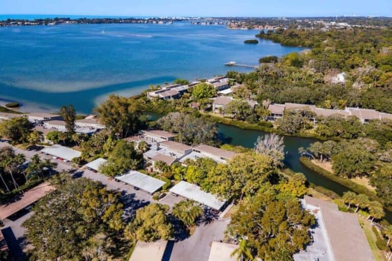 Pelican Cove Condos in Sarasota, FL. - Waterfront Aerial