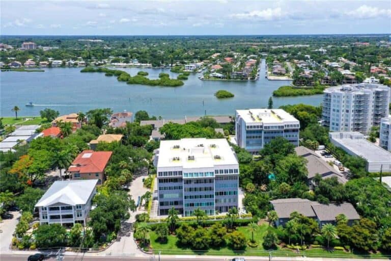 Peppertree Condos in Siesta Key, FL. - Bayfront Aerial