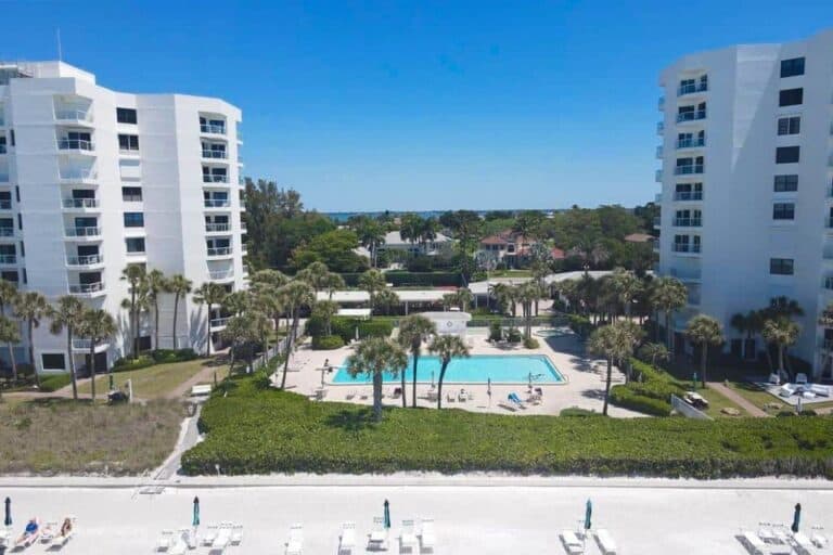 Privateer Condos in Longboat Key, FL. - Pool Aerial