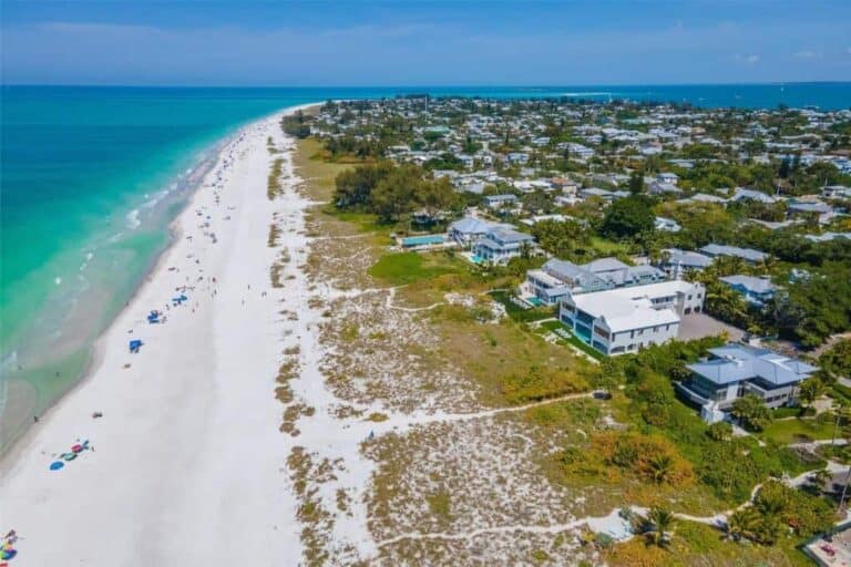Sarasota FL. BEachfront Homes - Shoreline Aerial