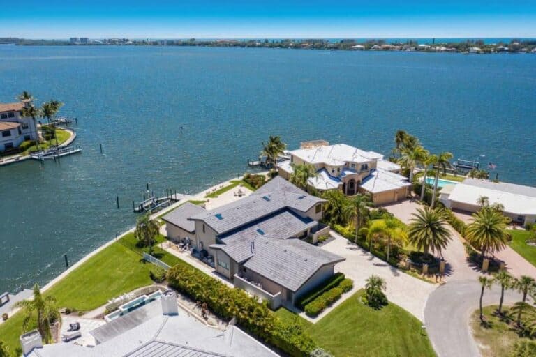 Sarasota FL. Homes with Boat Docks - Aerial Intracoastal Waterfront Home