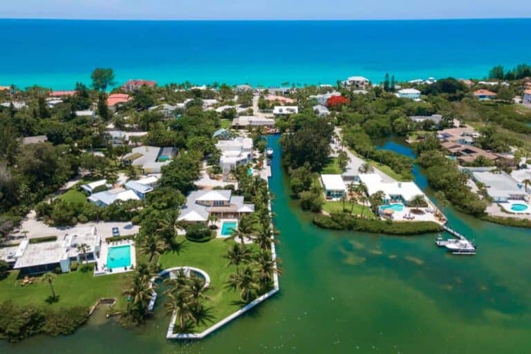 Sarasota FL. Homes with Boat Docks - Aerial Canal Waterfront Home