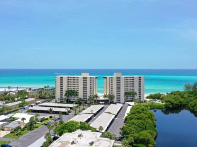 Whispering Sands Condos in Siesta Key, FL. - Buildings Aerial with Ocean Views