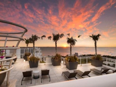 BLVD Sarasota Condos in Downtown Sarasota, FL. - Rooftop Terrace at Sunset