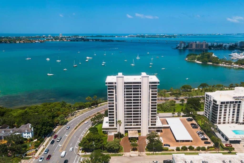 Embassy House Condos in Downtown Sarasota, FL. - Aerial