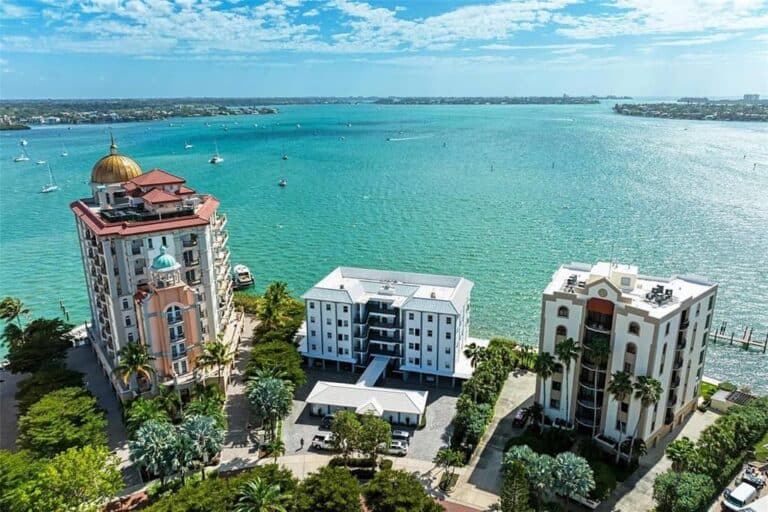 Harbor House South Condos in Downtown Sarasota, FL. - Waterfront Aerial