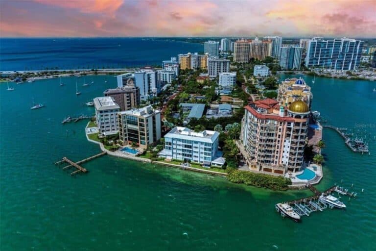 Harbor House South Condos in Downtown Sarasota, FL. - Waterfront Aerial