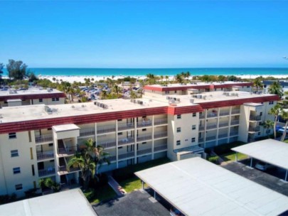 La Siesta Condos in Siesta Key, FL. - Building Aerial with Beach Views