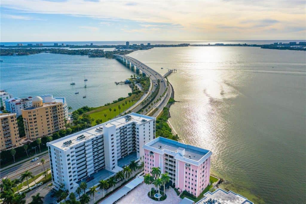 Le Chateau Condos in Downtown Sarasota, FL. - Waterfront Aerial