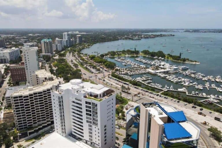 Marina Tower Condos in Downtown Sarasota, FL. - Aerial View