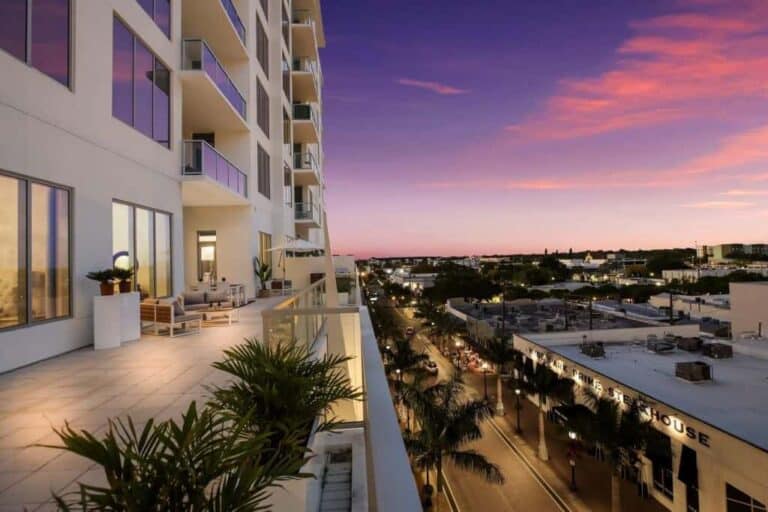 Mark Sarasota Condos in Downtown Sarasota, FL. - BUilding at Sunset