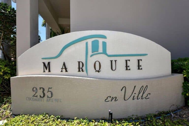 Marquee En Ville Condos For Sale in Downtown Sarasota, FL.- Entrance Sign
