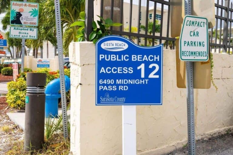Paradise Cove Condos in Siesta Key, FL. - Public Beach Access Sign