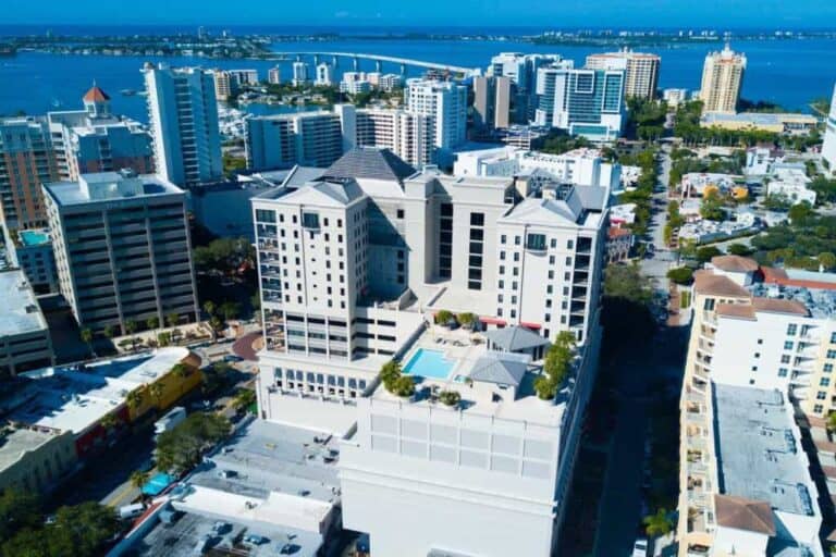 Plaza At Five Points Condos in Downtown Sarasota, FL. - Aerial