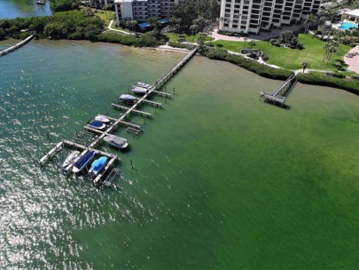 Turtle Bay Condos in Siesta Key, FL. - Boat Docks Aerial