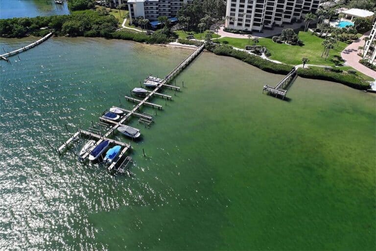 Turtle Bay Condos in Siesta Key, FL. - Boat Docks Aerial