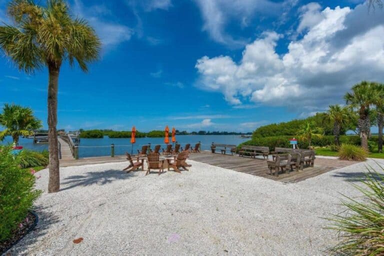 Bayside Homes in Osprey, FL. - Community Day Dock and Sitting Area