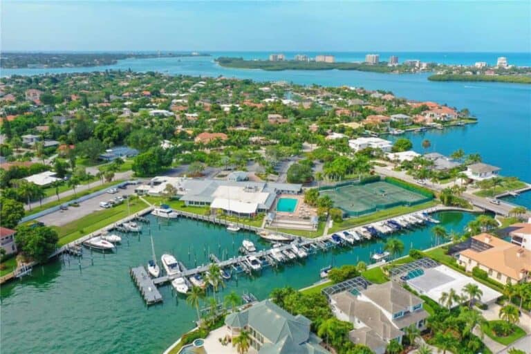 Bird Key Homes in Sarasota, FL. - Marina Aerial