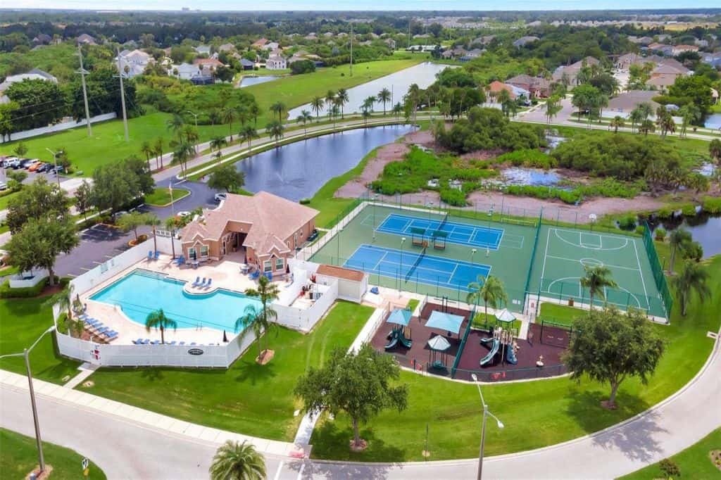 Covered Bridge Estates Homes in Ellenton, FL. - Amenity Center Aerial