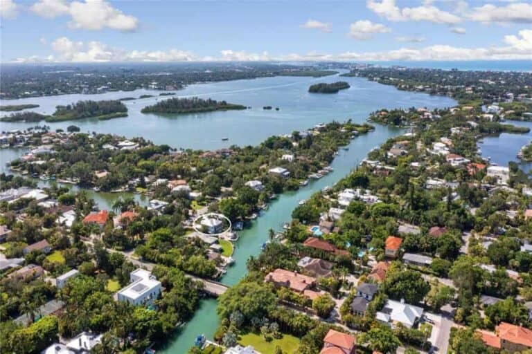 Gulf Water View Homes in Siesta Key, FL. - Waterfront Aerial