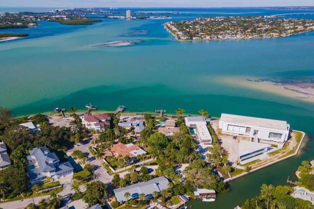 Gulf Water View Homes in Siesta Key, FL. - Waterfront Aerial