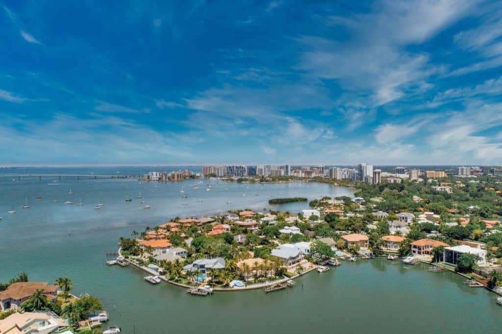 Harbor Acres Homes For Sale in Sarasota, FL. - Waterfront aerial