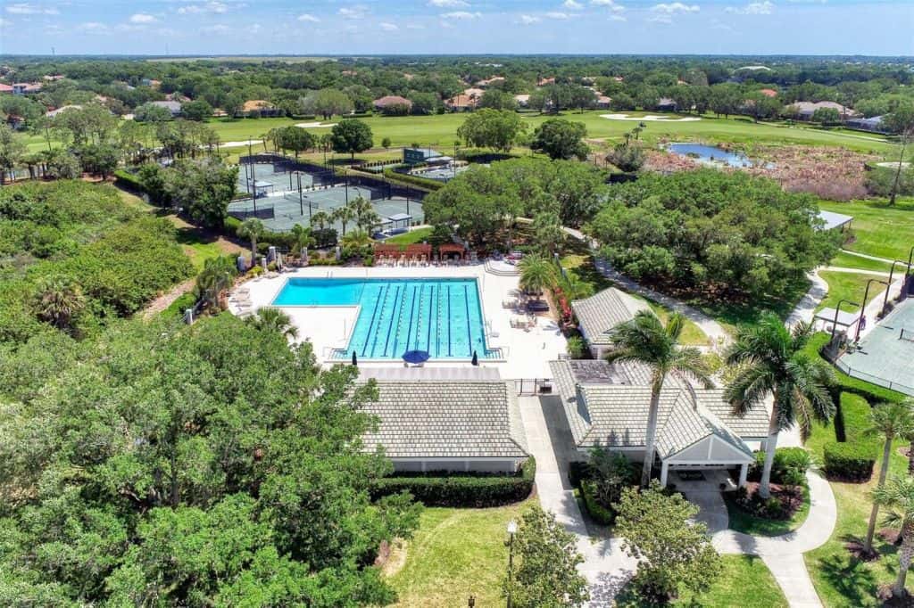 Laurel Oak Estates Homes in Sarasota, FL. - Pool Aerial