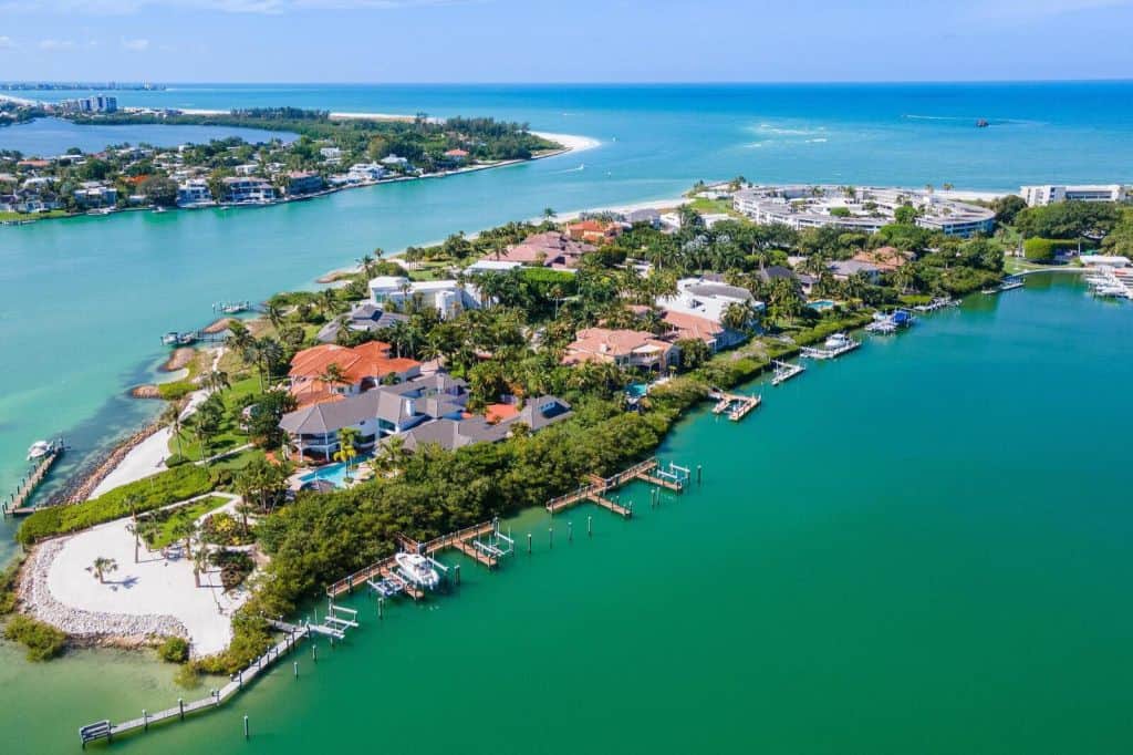 Lighthouse Point Homes in Longboat Key, FL. - Waterfront Aerial