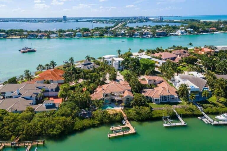 Lighthouse Point Homes in Longboat Key, FL. - Waterfront Aerial