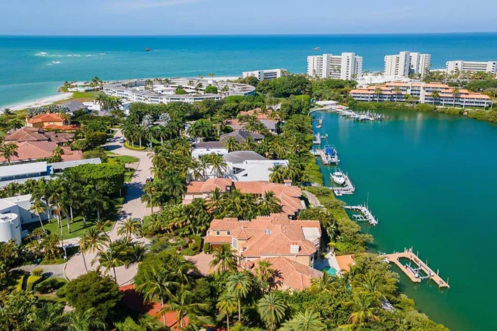 Lighthouse Point Homes in Longboat Key, FL. - Waterfront Aerial