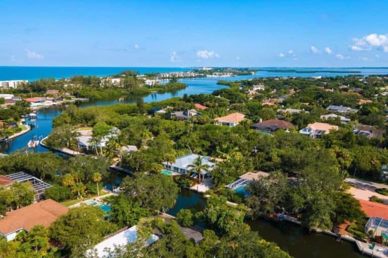 Longboat Shores Homes in Longboat Key, FL. - Waterfront Aerial