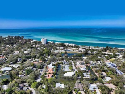 Ocean Beach Homes in Siesta Key, FL, - Waterfront Aerial