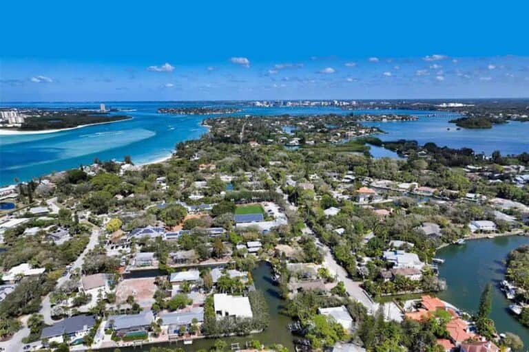 Ocean Beach Homes in Siesta Key, FL, - Waterfront Aerial