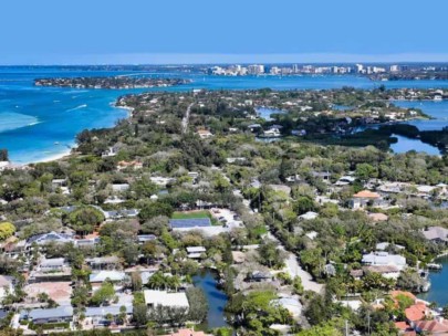 Ocean Beach Homes in Siesta Key, FL, - Waterfront Aerial