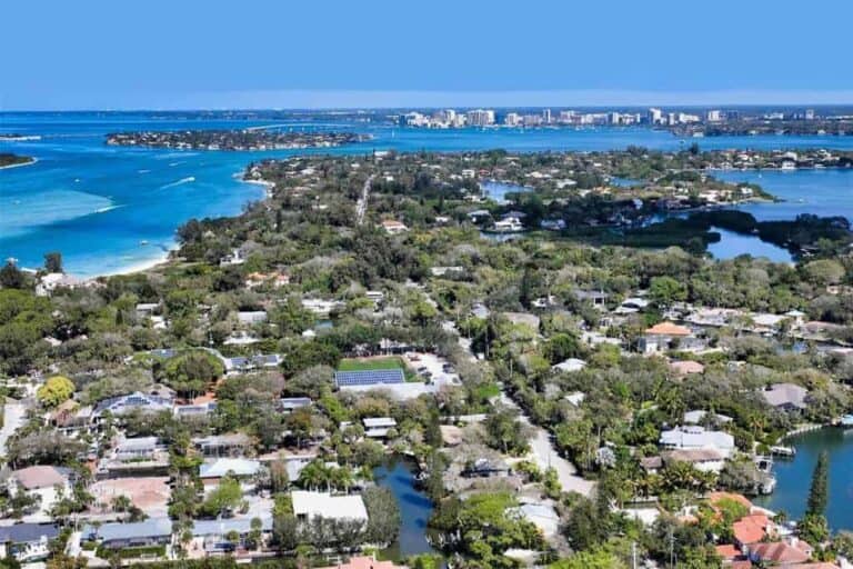 Ocean Beach Homes in Siesta Key, FL, - Waterfront Aerial