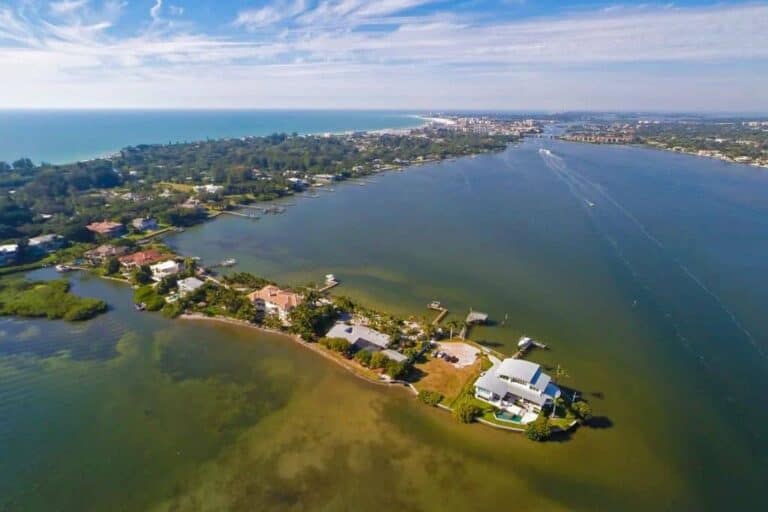Point Crisp Homes in Siesta Key, FL. - Waterfront Aerial
