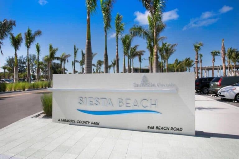 Roberts Point Homes in Siesta Key, FL. - Siesta Beach Entrance Sign