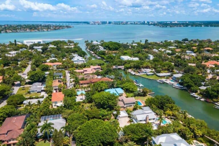 Siesta Rev Homes in Siesta Key, FL. - Canals Aerial