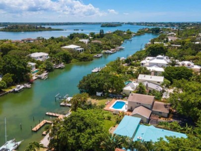 Siesta Rev Homes in Siesta Key, FL. - Canals Aerial