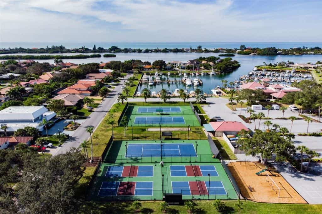 Southbay Yacht and Tennis Club Homes in Osprey, FL. - Tennis Courts Aerial