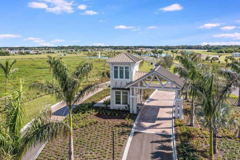 Del Webb Bayview Homes in Parrish, FL - Gated Entrance Aerial