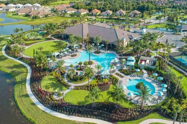 Esplanade at Artisian Lakes Homes in Palmetto, FL - Amenity Center Aerial